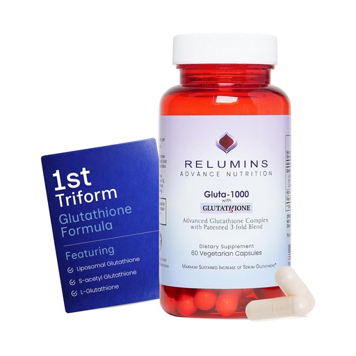 [BRSRGAAKPMBAMEYV] Relumins Advanced Patented Tri-Form Glutathione Complex 1000 mg - Fast-Absorb L-Glutathione, S-Acetyl & Liposomal + Alpha-Lipoic Acid & Rose Hips - Made in USA