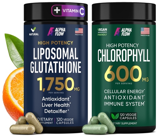 [BRSRAH3QBMBWCHY7] Alpha Flow (Bundle) Liposomal Glutathione 1100mg + Chlorophyll 600mg – Advanced Antioxidant, Cleansing, Skin, and Immune Support for Daily Energy and Wellness