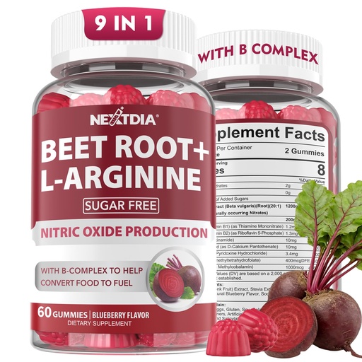 [BRSROC3YDN5WM2Q6] Beet Root Gummies, Beetroot & L-Arginine, Red Beets Supplements w/ Vitamin B1, B2, B3, B5, B6, Folate, B12 for Energy Boost & Circulation Support, Sugar Free Nitric Oxide Gummies, 120 Beet Chews