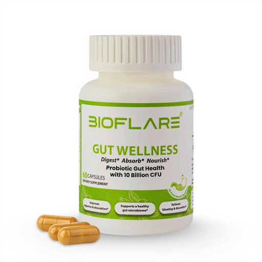 [BRSREFQECF5AE33B] Gut Wellness, Women’s Probiotics & Mens Probiotics for Gut Health, High Potency Probiotic and Prebiotic for Women & Men with Digestive Enzymes, 10 Billion CFU per 200MG, 60 Vegan Capsules