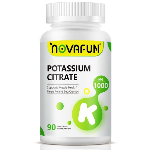 [BRSRAZI6AENGG3D5] Potassium Citrate 1000mg, Potassium Supplement for Leg Cramps, Muscle & Heart Health, Vegan, Non-GMO, Gluten Free, 90 Capsules