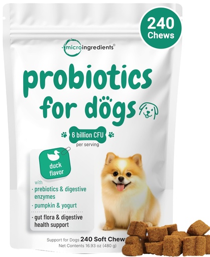 [BRSREGD5B4PBGGQ7] Micro Ingredients Probiotics for Dogs, 240 Soft Chews | Daily Digestive Health Probiotic Chews for Dogs with Prebiotics & Enzymes | Supports Gut Flora & Immune Function* | Non-GMO, Duck Flavor