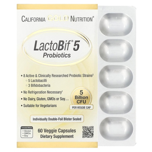 [BRSWKEA5CIIWYFTE] California Gold Nutrition, LactoBif Probiotics, 5 Billion CFU, 60 Veggie Caps