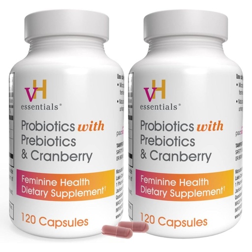 [BRSREFICBYMBSFL3] vH essentials Probiotics for Women with Prebiotics, Cranberry & Vitamin C – 120 Capsules -2 Pack – Vaginal Probiotics Support Gut Balance, Vaginal Health & Urinary Tract Health for Women