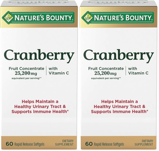 [BRSREBD4O4IBGCD3] Nature's Bounty Cranberry Dietary Supplement, Supports Urinary Tract and Immune Health, Softgels, 25,200 Mg, 60 Ct (Pack of 2)