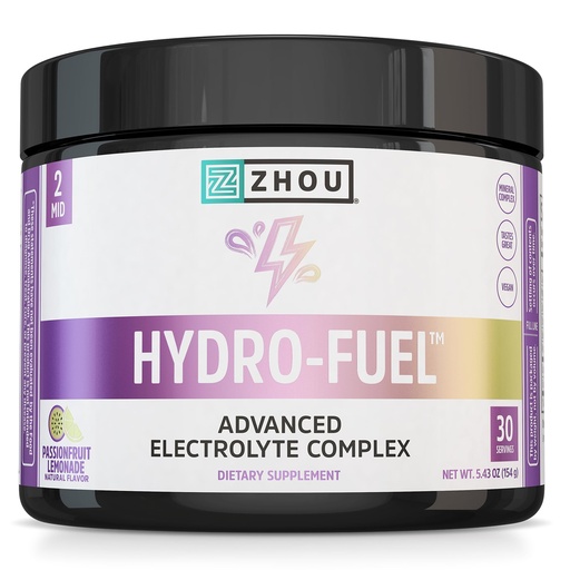 [BRSREAQTAB5AE2TL] ZHOU Hydro-Fuel - Electrolytes Powder, Sugar Free Hydration Drink Mix w/Magnesium, Zinc, Potassium & Sodium, Minerals & Coconut Water Extract, No Sugar - Passionfruit Lemonade, 5.43 oz (30 Servings)