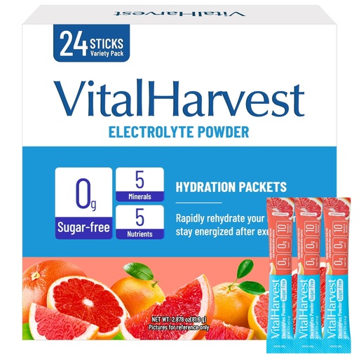 [BRSREAIDCEDRUDL2] 24 Sticks Electrolytes Powder Packets 7 Flavors Sugar Free Hydration Packets Liquid Daily IV Drink Mix, Low Sodium, Grapefruit