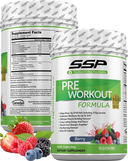 [BRSRAHQBCUCQ4GTP] SSP Pre Workout Powder for Men & Women - High BCAA & Electrolytes Energy Drink for Performace & Focus - BSCG Standard Fitness & Endurance Supplement - Berry Flavored Pre-Workout Formula Nutrition