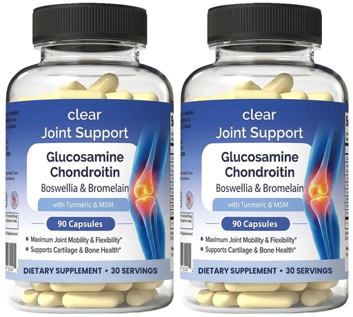 [BRSRACYOBUNBA333] Glucosamine Chondroitin MSM with Turmeric 180 Capsules - Joint Supplements for Women & Men – with Boswellia, Quercetin – Clear Joint Support Supplement for Flexibility, Mobility, Cartilage Repair