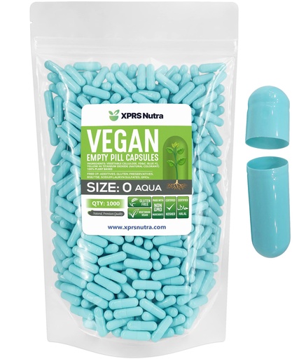 [BRSW2ZQECV7BQHLV] XPRS Nutra Size 0 Empty Capsules - 1000 Count Empty Vegan Capsules - Vegetarian Pills - DIY Vegetable Capsule Filling- Veggie Pill Gel Caps for Do-It-Yourself Supplements (Aqua)
