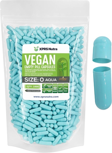 [BRSW2ZQECV7BQHLV] XPRS Nutra Size 0 Empty Capsules - 1000 Count Empty Vegan Capsules - Vegetarian Pills - DIY Vegetable Capsule Filling- Veggie Pill Gel Caps for Do-It-Yourself Supplements (Aqua)