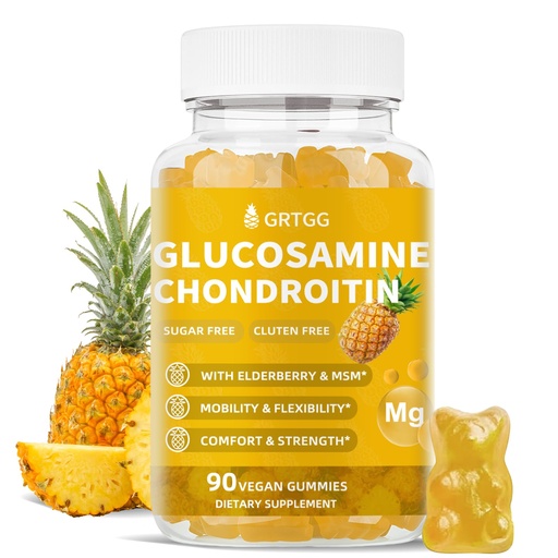 [BRSREYAOOAGROYLJ] Glucosamine Chondroitin Gummies with MSM & Elderberry Extra Strength 3000MG - Joint Support, Antioxidant Immune Support Supplement for Adults, Men & Women - 90 Pineapple Gummies