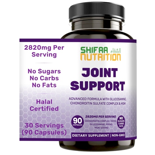 [BRSWYZYLPINQ2FLA] SHIFAA NUTRITION Halal Joint Support Supplement w/Glucosamine Chondroitin MSM | 2820mg 30 Servings | Non-GMO