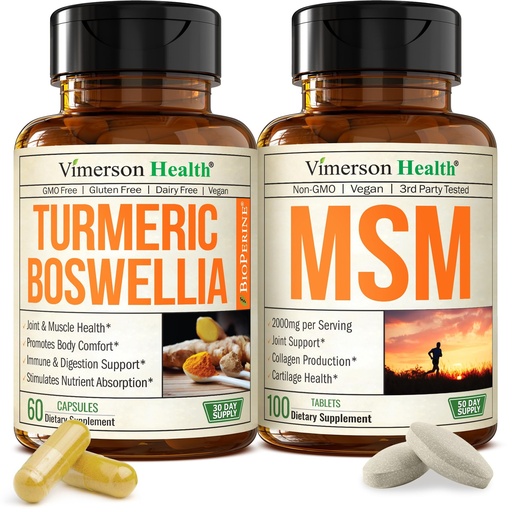 [BRSREAA2B4ORU2QZ] Boswellia Turmeric Curcumin Supplement + MSM 2000mg Bundle – Supports Joint Health & Aids Inflammatory Response – with Ginger Root, Organic Turmeric Powder & Curcumin with Black Pepper (BioPerine)