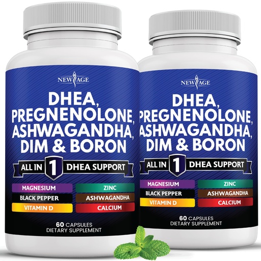 [BRSRAC3QBYFWCC3H] NEW AGE DHEA Supplement - Pregnenolone for Men & Women with DIM, Ashwagandha, Boron, Calcium, Magnesium, Zinc, Vitamin D3 5000iu - Support Capsules - 120 Count