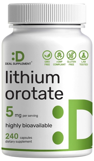 [BRSREAYTCMBQ2YDL] Lithium Orotate 5mg, 240 Capsules – Highly Bioavailable & Stable Lithium Supplements – Easily Absorbed Mineral Salt in Gentle Form – Low Dose, Non-GMO, Gluten Free