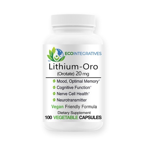 [BRSRAZAEOYNBEFLK] Lithium Oro 20 mg, Supports Healthy Mood Emotional Wellness, Behavior, and Memory. Bioavailable, 100 Caps (Elemental Lithium Orotate)