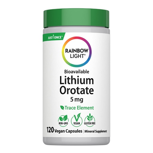 [BRSRGGILBUPGA3T3] Rainbow Light Lithium Orotate 5 mg Supplement | 120 Vegan Capsules | Bioavailable Trace Element | Non-GMO and Gluten Free