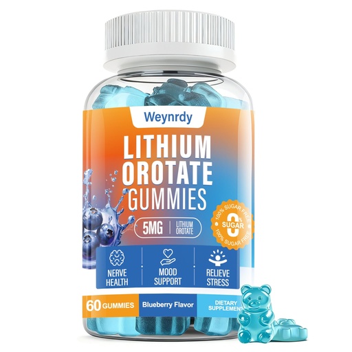 [BRSREAT5AUBBEYD7] Lithium Orotate 5mg Gummies for Adults and Kids, Low-Dose Chelated Lithium Orotate for Mood Support & Cognitive Improvement, Sugar-Free, Non-GMO, Gluten-Free, Vegan-Friendly, Blueberry Flavor, 60