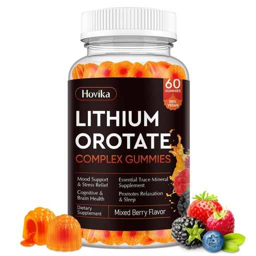 [BRSREAQYPN7QAA36] Lithium Orotate 5mg 10mg Gummies Lithium Supplements with Vitamin B, Magnesium & Selenium for Mood Support, Stress Relief, Brain Health, Non-GMO, Vegan, Gluten Free - Mixed Berry Flavor, 60 Gummies