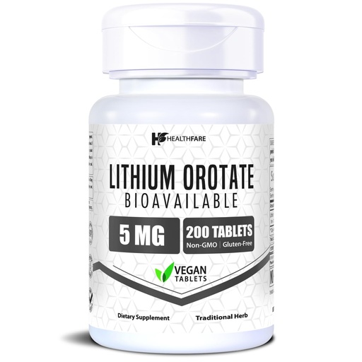 [BRSRGEIBOEHRUA3X] HealthFare Lithium Orotate 5mg | 200 Tablets | Trace Mineral Supplement | Vegetarian, Non-GMO, Gluten-Free | Made in the USA