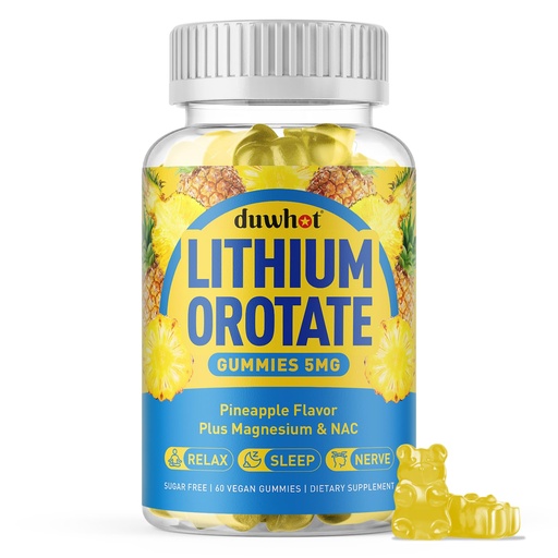 [BRSREAYDOIMRACLP] Lithium Orotate Gummies 5mg, Low Dose Lithium Supplements with Magnesium & NAC for Mood & Stress Relief, Gentle & Highly Absorbable, Sugar Free, Vegan, Pectin, Pineapple, 60 Chews