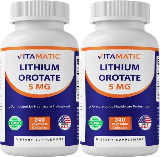 [BRSREFA7DEDW2H32] Vitamatic Lithium Orotate 5mg, 240 Veggie Capsules, Non-GMO, Gluten Free. - 2 Pack