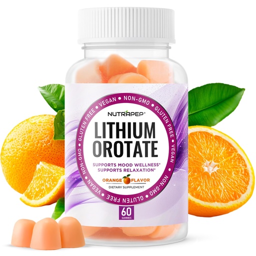 [BRSRGAYTOEGQ43Y4] NutraPep Lithium Orotate 5mg Gummies - Lithium Orotate for Mood Wellness Relaxation Stress Management Support - Vegan Gluten-Free Non-GMO Orange Flavor 60 Gummies