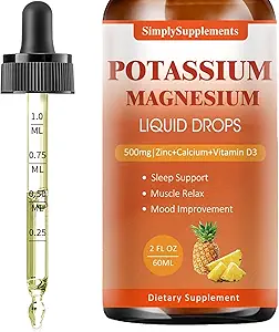 [BRSRAZA3BUMAM3Q7] Potassium Magnesium Supplement - Potassium 99mg & 500mg Magnesium Glycinate Complex Liquid Drops with Calcium, Zinc, Vitamin B6, D3 - Energy & Bone & Muscle Support - 2 Fl oz