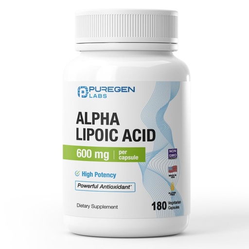 [BRSRAHQYPN6REF3L] Puregen Labs Alpha Lipoic Acid 600mg [High Potency] Total 360 Veggie Caps, Antioxidant Support | No Harmful Additives | Non-GMO, NO Gluten and Dairy, 600 mg per Capsule - 2 Pack