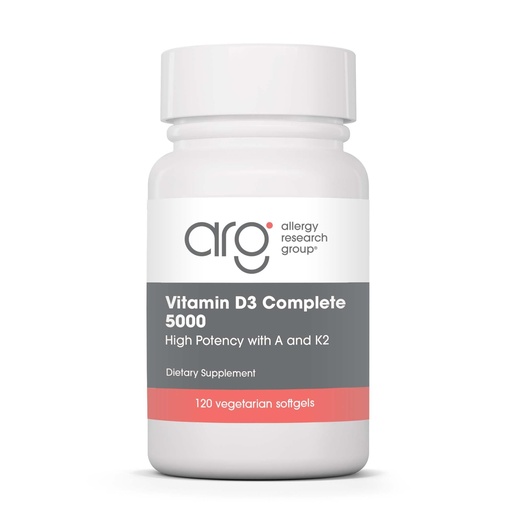 [BRSRAZQROYIQGFY2] Allergy Research Group Vitamin D3 Complete 5000 - Delivers 125 mcg Vitamin D3 - with Vitamin A & K2 - Supports Bone Strength, Immune Balance & Healthy Mindset - 120 Servings - 120 Capsules
