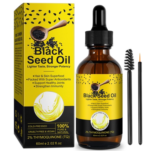 [BRSREZA2BYBGKAL2] Black Seed Oil - 100% Pure Unrefined, Natural Organic Cold Pressed Black Seed Oil with 2% TQ and a Dynamic Harmony of Omegas 3, 6, 9 Antioxidant, Immune Boost, Joints, Skin & Hair 2.02 Fl Oz (1 Pack)
