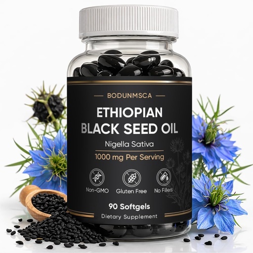 [BRSRGAALOYJR4EY2] Ethiopian Black Seed Oil Softgels 1000mg, 100% Pure Nigella Sativa, Supports Immune & Digestive Health, Cold Pressed, Non-GMO, Easy-to-Swallow, 90 Softgels