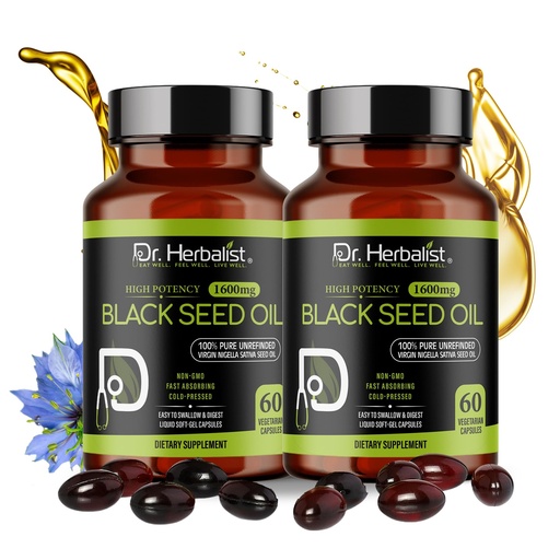 [BRSROGQCOB4BUDL5] Dr. HERBALIST Black Seed Oil Capsules 1600mg - Cold Pressed Nigella Sativa Softgels with Thymoquinone | Supports Overall Wellness & Immune Vitality* | Halal, Non-GMO | 60ct