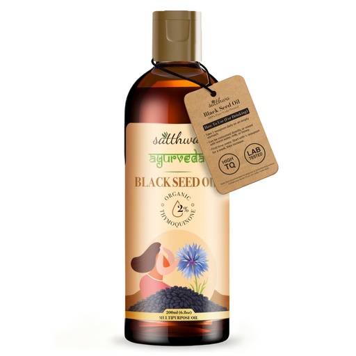 [BRSREFIZOIHAKFD4] Satthwa Organic Black Seed Oil – Edible High TQ - Lab Tested Cold Pressed Nigella Sativa – For Hair Growth, Immunity & Skin – 6.8 fl oz
