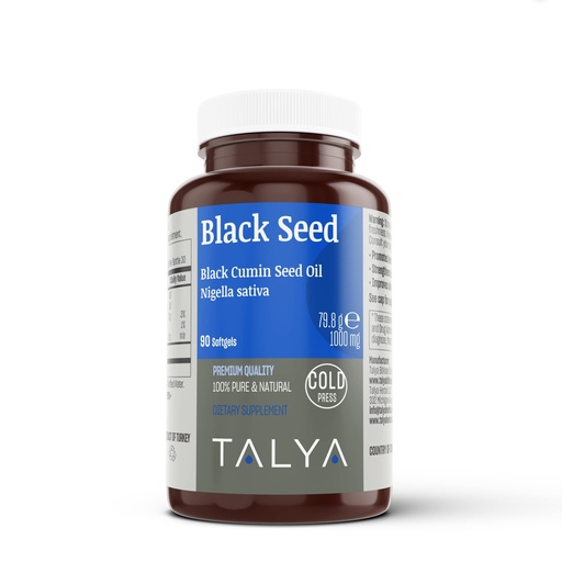 [BRSRMCDYOYPBS3TP] TALYA Black Seed Oil Softgel with High Thymoquinone - Immune Support - Digestive Health - Brain Function - Joint Mobility - Cold-Pressed - Non-GMO - Turkish Black Cumin Seed 90 Capsule