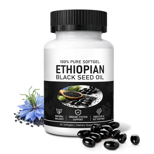 [BRSRGBQEAB7R4E37] Ethiopian Black Seed Oil Capsules 4.64% Thymoquinone – Purely Nutrient Organic Cold Pressed Black Cumin Seed Oil Softgels, Non-GMO, 60 Softgels, Gluten-Free