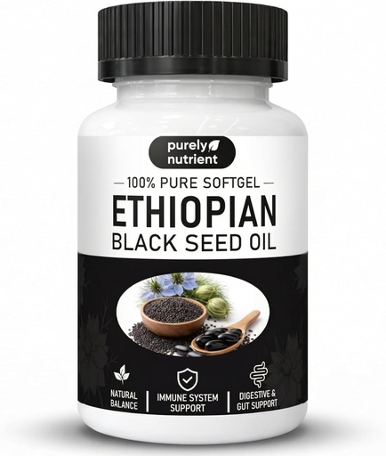 [BRSRGBT3BUNAMAY7] Purely Ethiopian Black Seed Oil Capsules, Purely Nutrient Ethiopian Black Seed Oil Capsules 4.64% Thymoquinone, Organic Cold Pressed, Non-GMO, Gluten-Free, 60 Softgels