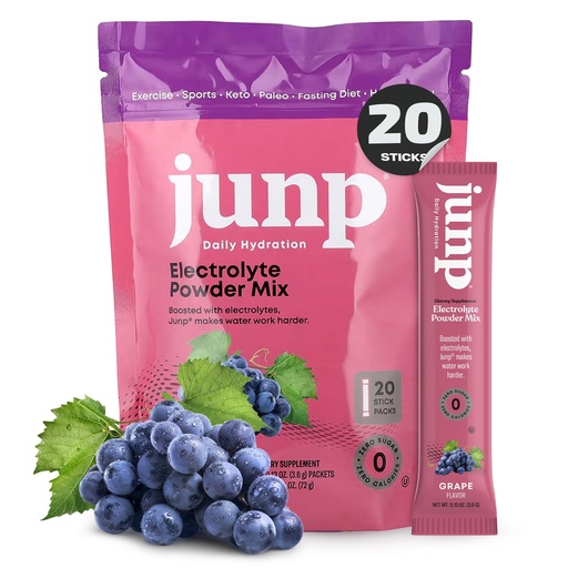 [BRSREEIHAF6AGDY2] JUNP Sugar Free Electrolytes Powder Packets for Water Salt & Potassium Instant Hydration Packets, Zero Calorie No Carbs No Sugar Electrolyte Drink Mix Sticks, Keto Friendly Vine Ripened Grape 20 Pack