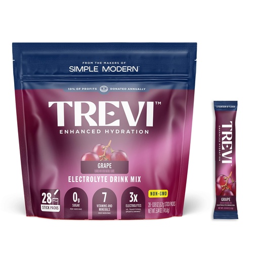 [BRSRACQYCJ5W2ELA] TREVI™ Everyday Sugar Free Electrolytes - Essential Drink Mix Hydration Powder Packets - 28 Count - Grape