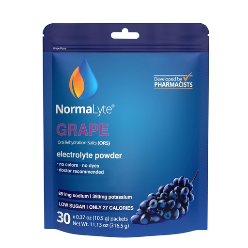[BRSW2FAPAB5B6CT2] NormaLyte Grape | Electrolyte Powder Packets | Sodium & Potassium Hydration Drink Mix | 30 Count | No Dyes, No Stevia