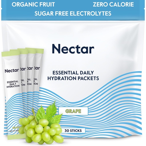 [BRSREAA7O4IBGDTD] Nectar Hydration Packets - Electrolytes Powder Packets - Sugar Free & 0 Calorie - Organic Fruit Liquid Daily IV Electrolytes Powder for Dehydration Relief & Rapid Rehydration (Grape 30 Pack)