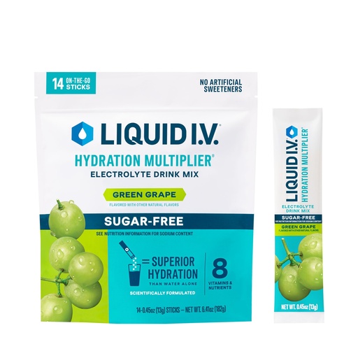 [BRSRMA35C4PWMDTO] Liquid I.V.® Hydration Multiplier Sugar-Free - Green Grape | Electrolyte Powder Drink Mix | 1 Pack (14 Servings)