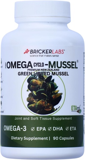 [BRSW22YTPN5RAEY3] Bricker Labs Omega Cyclo - Mussel联合健康补编,Premium New Zealand Green Lipped Mussel,全谱Omega联合健康与舒适补编,90 Capsules