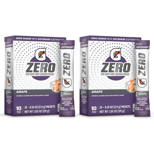 [BRSRAHA2A4BQ4D33] G Zero Powder Packets with Electrolytes, Vitamins and No Sugar, 20 Count (Pack of 2) (20 Packets, Grape)