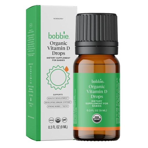 [BRSRAFTYB55R623H] Bobbie Organic Baby Vitamin D Drops, Daily Liquid Supplement to Support Development, Immune Health and Strong Teeth and Bones* in Newborn Babies and Infants, Vegan, Infant Vitamin D, 400 IU, 0.3 fl oz