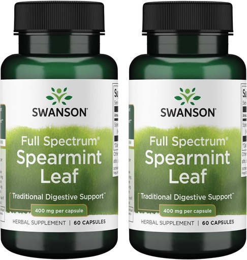 [BRSWGFD3CJ7WYYA3] Swanson Spearmint Leaf (Mentha Spicata)-Full Spectrum Herbal Supplement Supporting Digestive Health & Mild Stomach Issues - (60 Capsules, 400mg Each) (2 Pack)