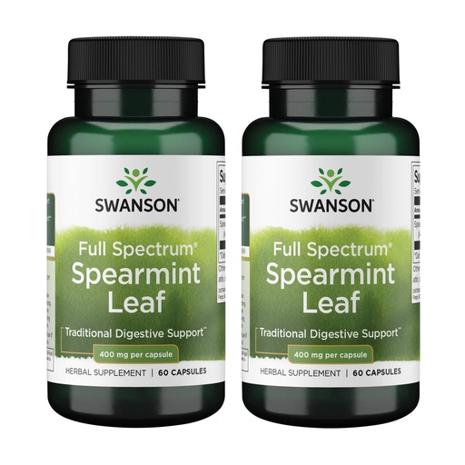 [BRSWGFD3CJ7WYYA3] Swanson Spearmint Leaf Full Spectrum Digestive Supplement for Digestive-Comfort-Seeking Adults - 400 mg Mentha Spicata (60 Capsules, 2 Pack)
