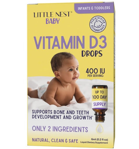 [BRSW2AL7CBYGACT4] Baby Vitamin D3 Drops – 400 IU per Dose | Natural & Clean Formulation for Infants & Toddlers | 100 Day Supply