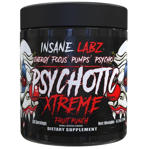 [BRSRGAAKOQBB4HL4] Insane Labz Psychotic Xtreme, High Stimulant Pre Workout Powder, Extreme Lasting Energy, Focus and Endurance with Beta Alanine, Panax Ginseng, Theobromine, DMAE (30 Servings, Fruit Punch)